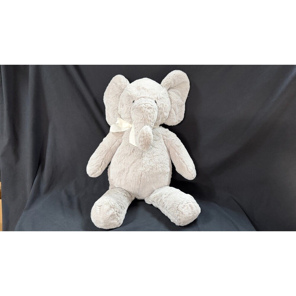 Pottery Barn Kids Gray Elephant White Bow 26” Tall Stuffed Animal Toy